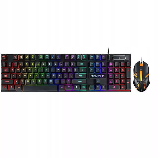 Juoda RGB žaidimų klaviatūra su LED apšvietimu žaidėjams + pelė dovanų