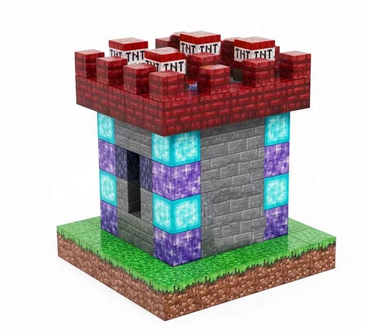 3D magnetinės kaladėlės, didelis rinkinys, 180 elementų, 2 figūrėlės ir dėžutė