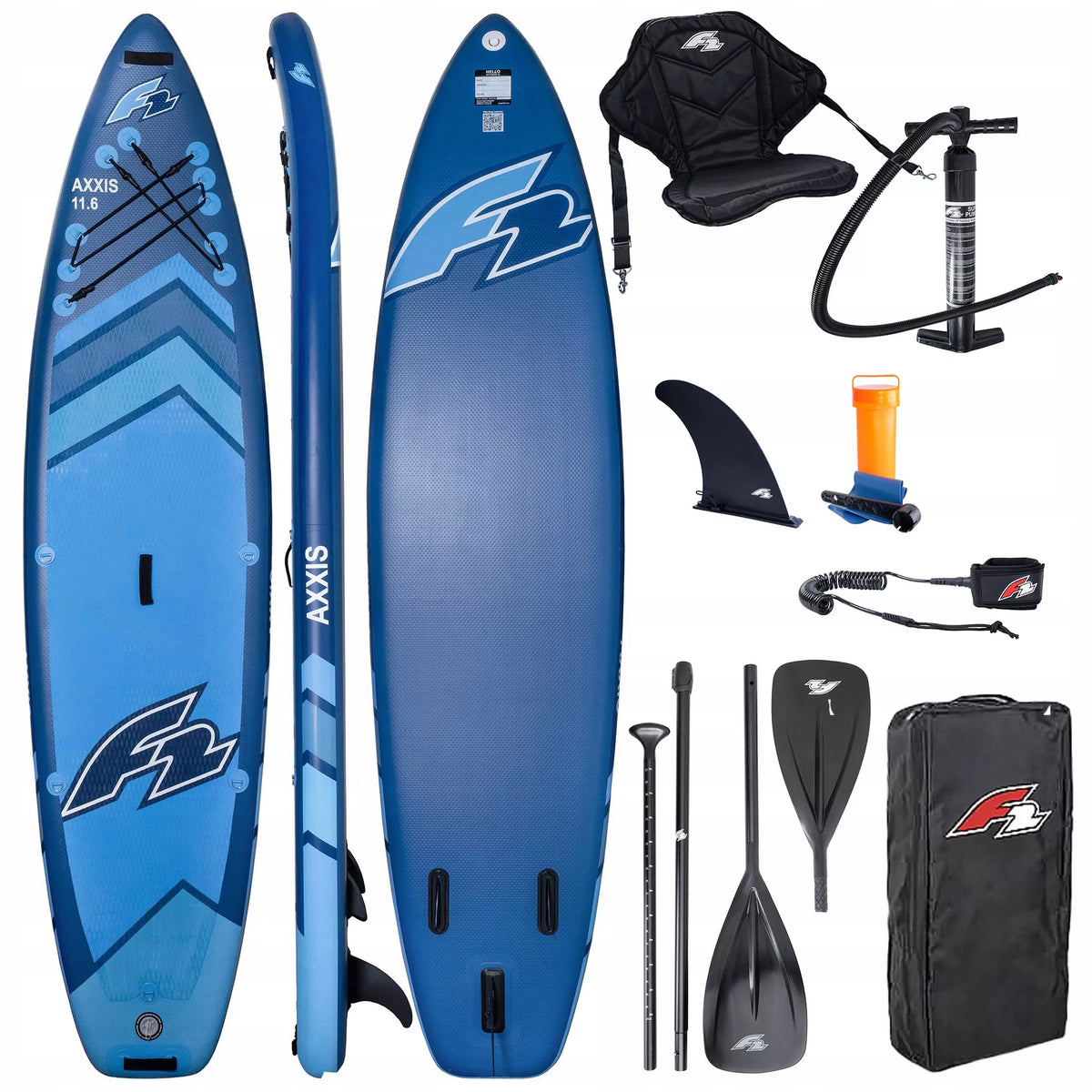 SUP F2 Axxis 11'6" Navy Blue Combo pripučiama lenta, 2in1 irklas, sėdynė