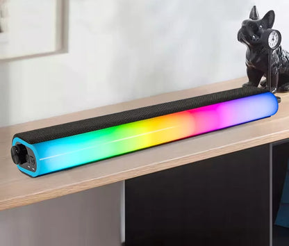 AUDIO BLUETOOTH LED RGB 2x 7W JUODAS KOMPIUTERINIS ŽAIDIMŲ GARSO GARSIAKALBIS