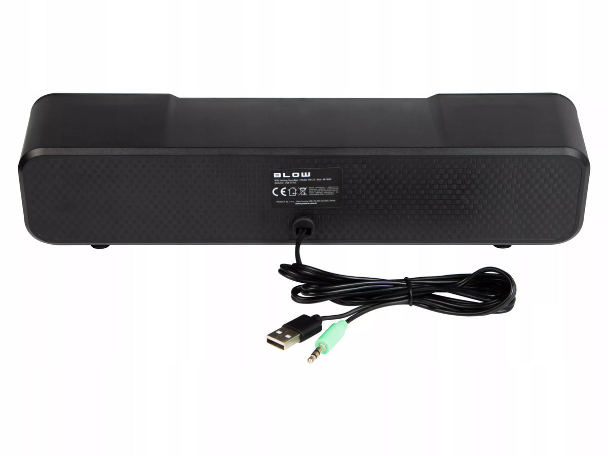 Žaidimų garso juosta (Soundbar) kompiuteriui, 3,5 mm Mini-Jack, AUX, USB, DC, RGB LED