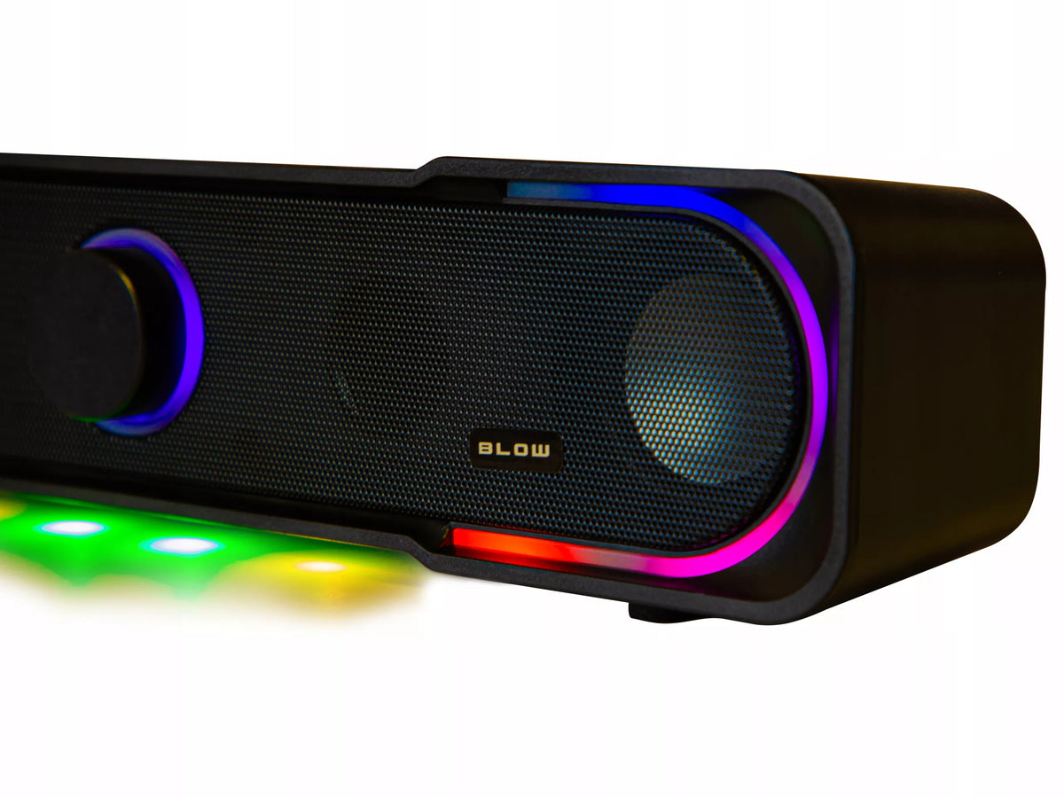 Žaidimų garso juosta (Soundbar) kompiuteriui, 3,5 mm Mini-Jack, AUX, USB, DC, RGB LED