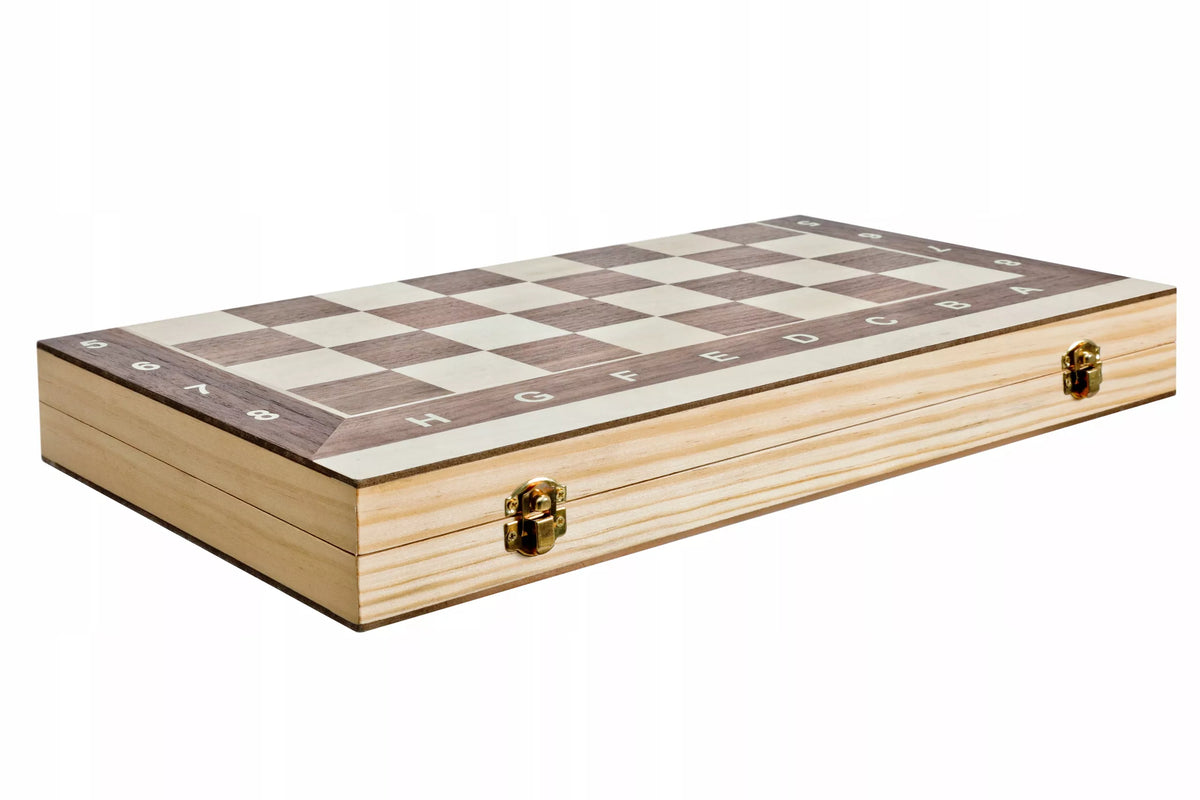 Žaidimas 3in1 Mediniai Turnyriniai Šachmatai 4 + Backgammon + Šaškės - 44 x 44 cm