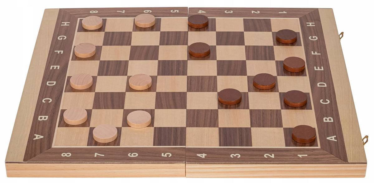 Žaidimas 3in1 Mediniai Turnyriniai Šachmatai 4 + Backgammon + Šaškės - 44 x 44 cm