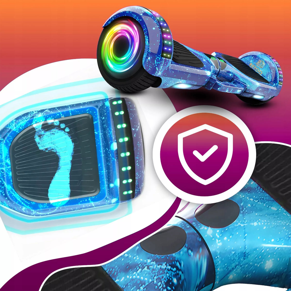 HOVERBOARD Elektrinė riedlentė LED 6,5' su Bluetooth garsiakalbiais ir apsaugomis