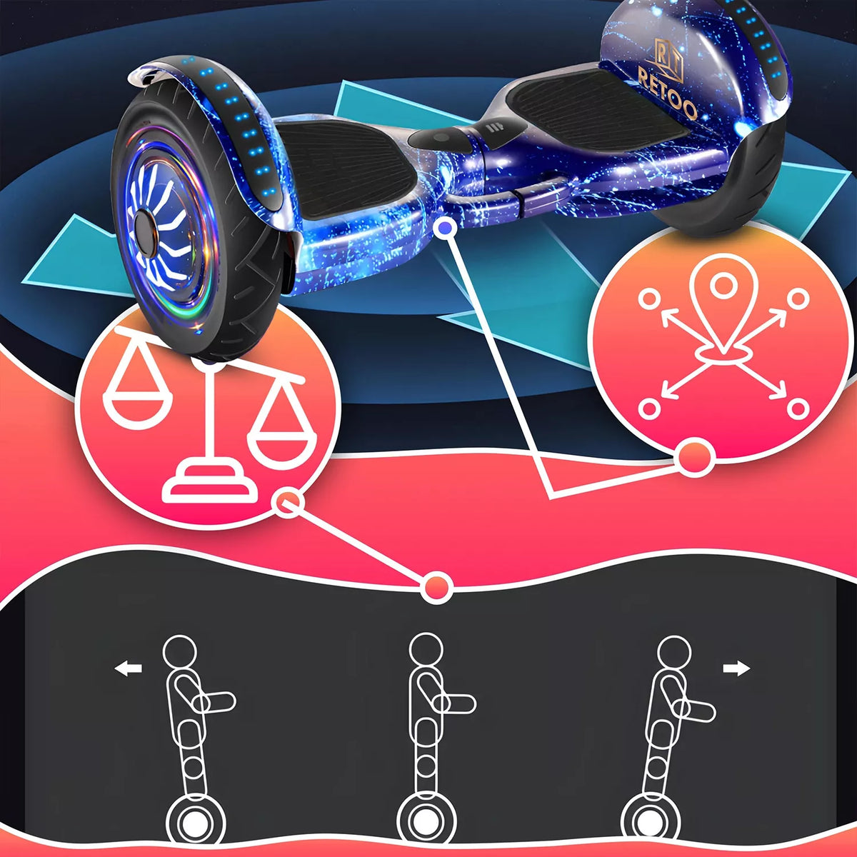 HOVERBOARD Elektrinė riedlentė LED 6,5' su Bluetooth garsiakalbiais ir apsaugomis