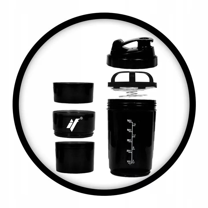 IRONFLEX 500ml Sandarus šeikeris sporto salei su talpa baltymui