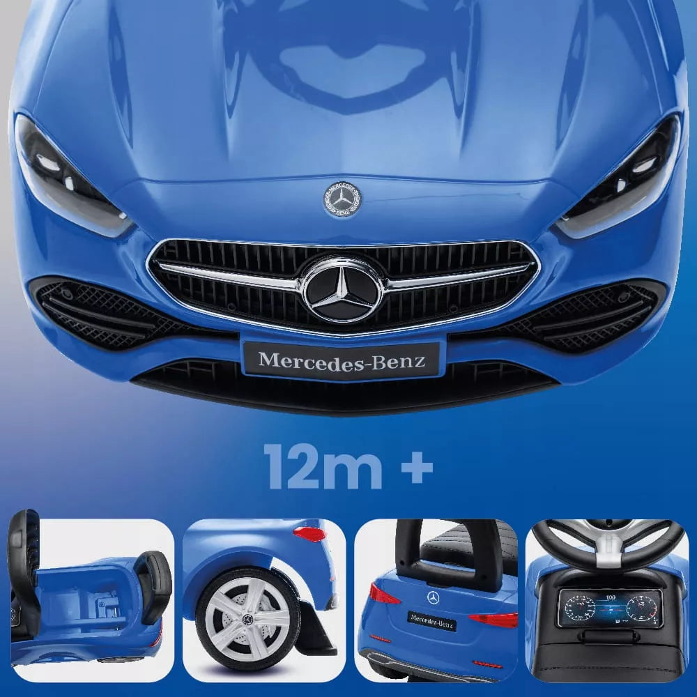 Vaikiškas stumdukas 4in1 berniukui Mercedes C-Class su skyreliu ir garsu, atlošas
