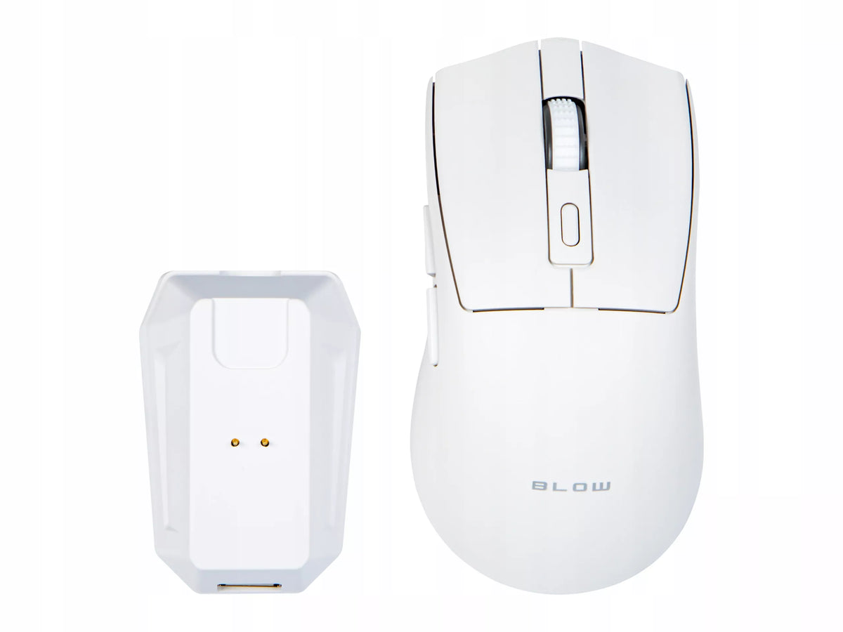 Balta optinė žaidimų pelė su įkrovimo stotele, PC, USB, Bluetooth 2.4GHz