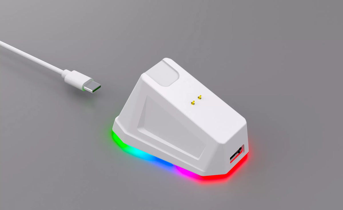 Balta optinė žaidimų pelė su įkrovimo stotele, PC, USB, Bluetooth 2.4GHz
