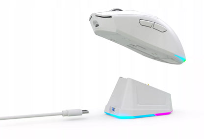 Balta optinė žaidimų pelė su įkrovimo stotele, PC, USB, Bluetooth 2.4GHz