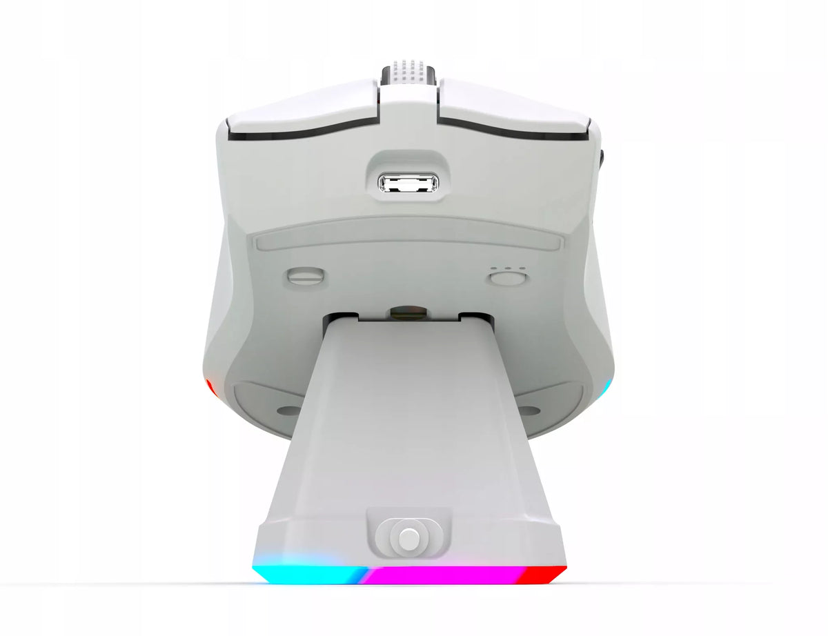 Balta optinė žaidimų pelė su įkrovimo stotele, PC, USB, Bluetooth 2.4GHz