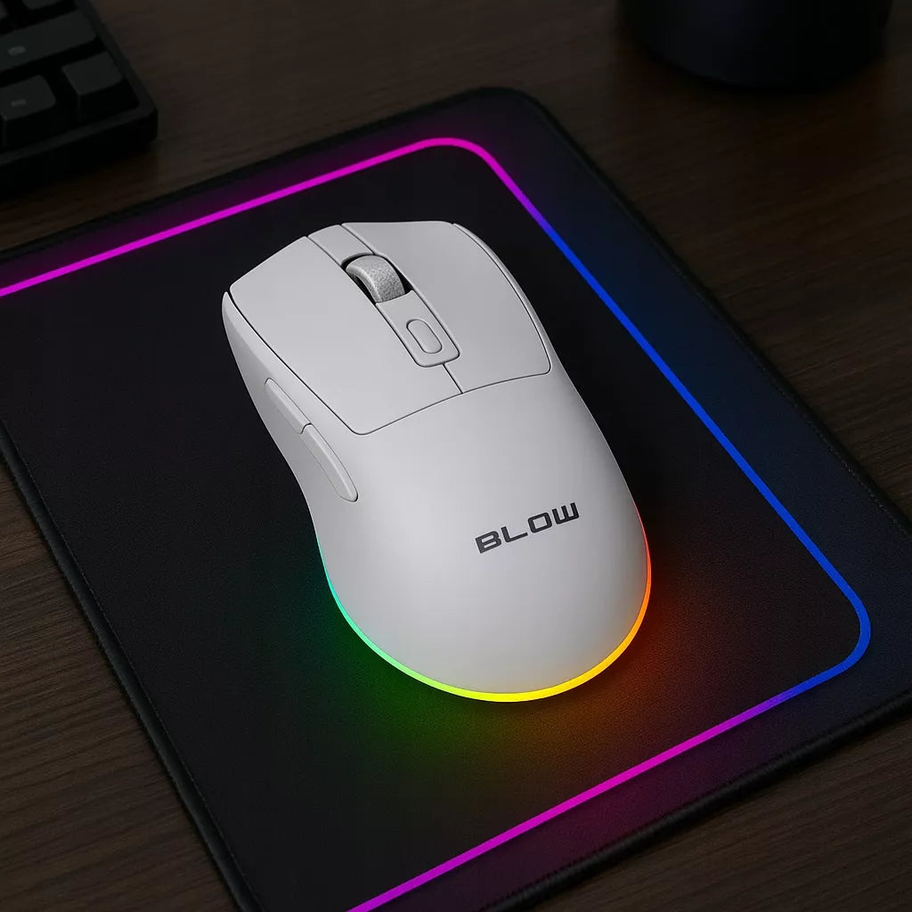 Balta optinė žaidimų pelė su įkrovimo stotele, PC, USB, Bluetooth 2.4GHz