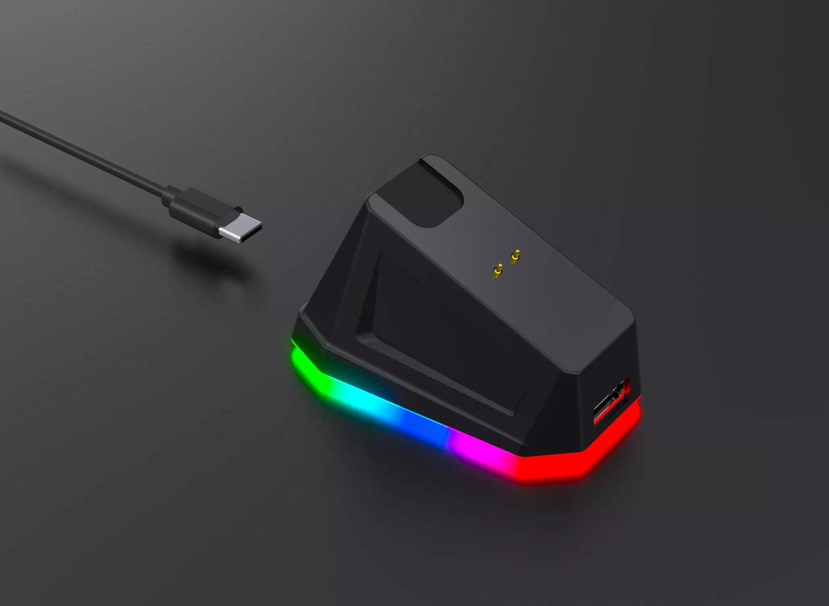 Juoda optinė žaidimų pelė su įkrovimo stotele, PC, USB, Bluetooth 2.4GHz