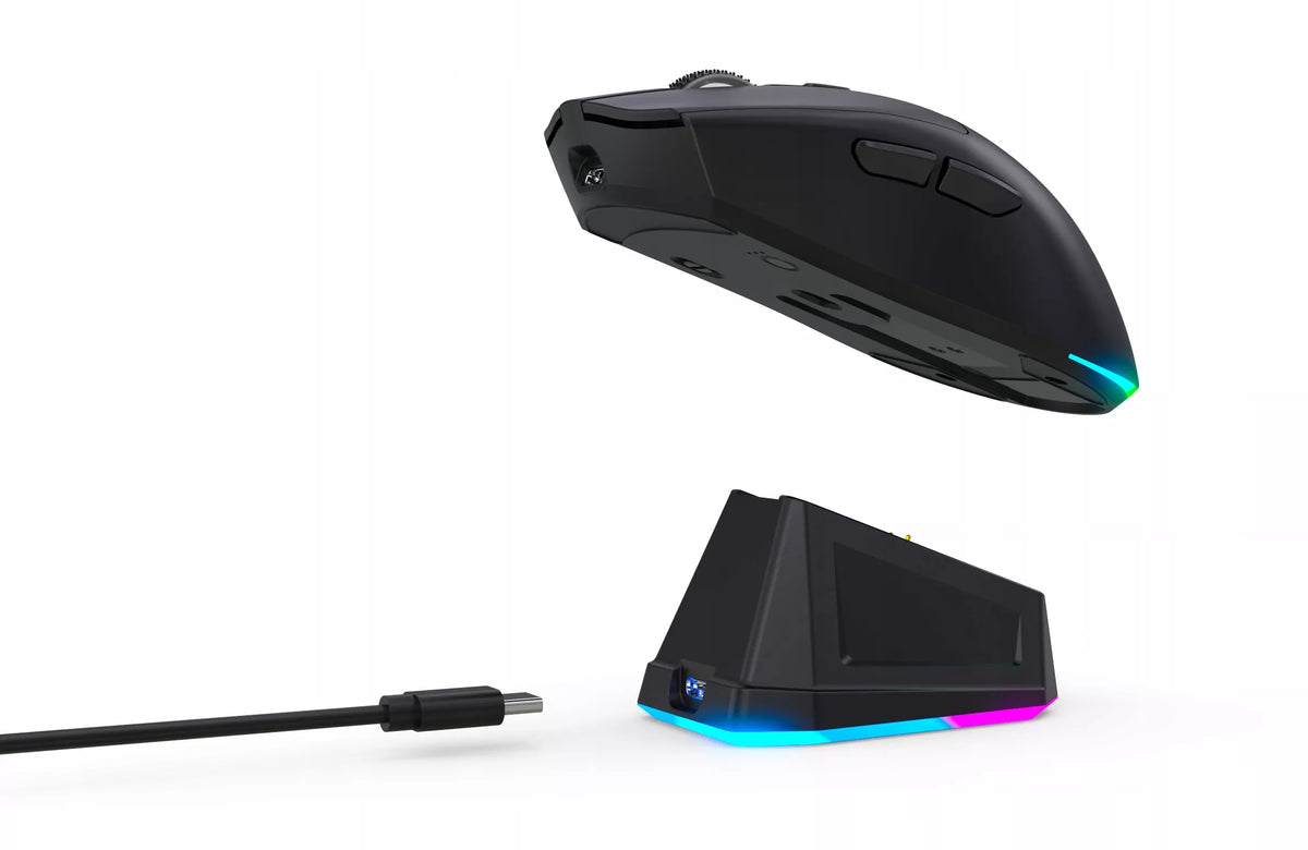 Juoda optinė žaidimų pelė su įkrovimo stotele, PC, USB, Bluetooth 2.4GHz