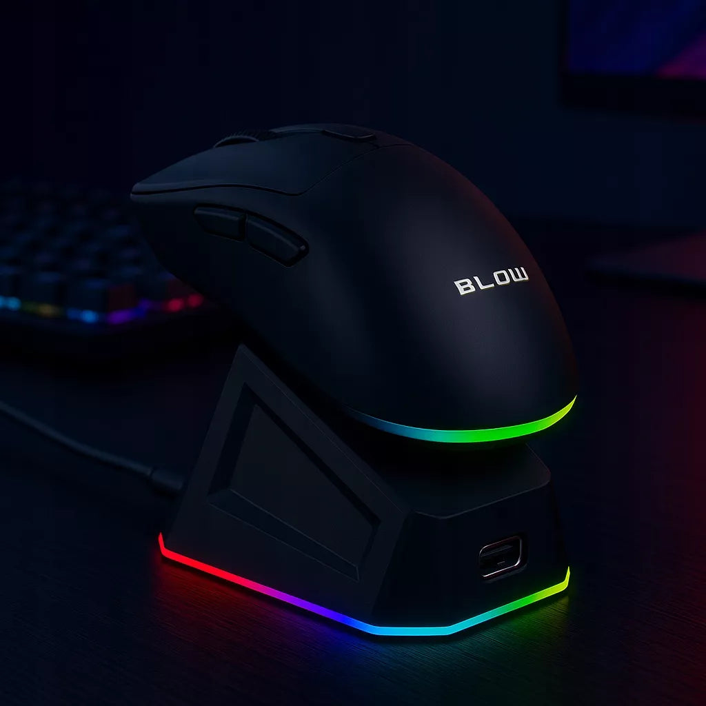 Juoda optinė žaidimų pelė su įkrovimo stotele, PC, USB, Bluetooth 2.4GHz