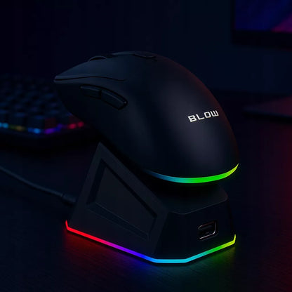 Juoda optinė žaidimų pelė su įkrovimo stotele, PC, USB, Bluetooth 2.4GHz
