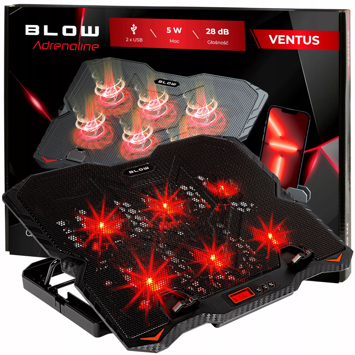 Aušinimo stovas nešiojamam kompiuteriui 15,6' žaidimams, didelis, LED, USB šakytuvas