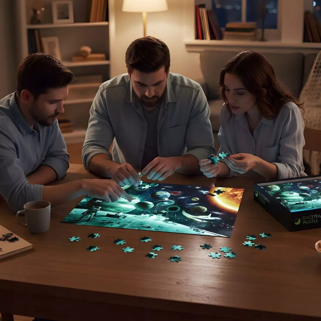 Fluorescencinė dėlionė "Kosmonautas", šviečianti tamsoje, 1000 elementų
