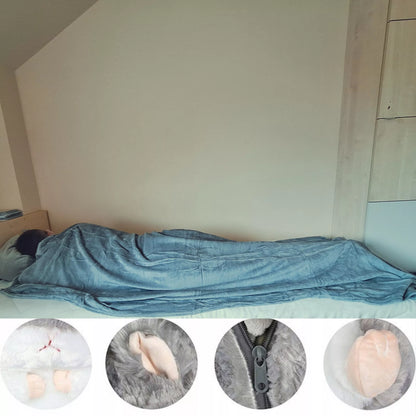 Rinkinys 3in1 Antklodė-Masiuotė Hamsteris Pilkas Minkštas Žaislas Pliušinis Pagalvėlė Antklodėlė 2in1