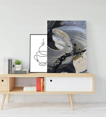 Abstraktus paveikslas ant drobės 60 × 80 cm, akvarelės dėmės, pilkas, C036