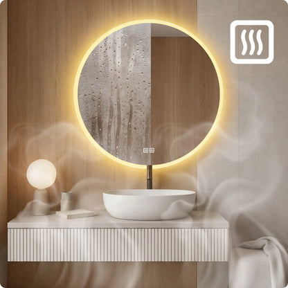 Apvalus LED vonios veidrodis 80 cm su apsauga nuo rasojimo, 3 šviesos spalvomis ir ryškumo reguliavimu