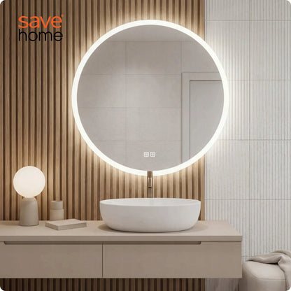 Apvalus LED vonios veidrodis 80 cm su apsauga nuo rasojimo, 3 šviesos spalvomis ir ryškumo reguliavimu