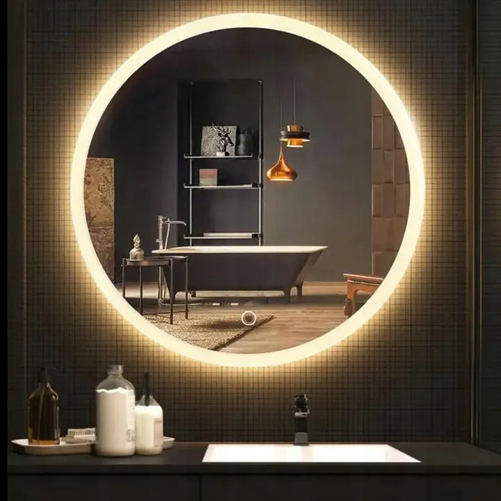 Apvalus sieninis LED veidrodis su jutikliniu valdymu 70 cm makiažui