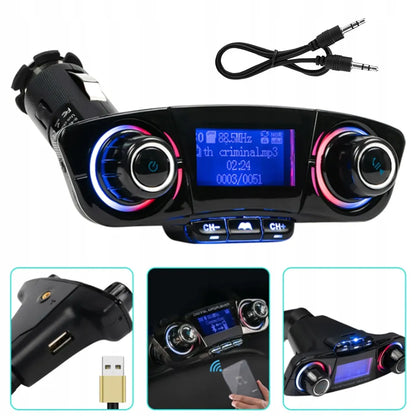 Automobilinis Bluetooth FM siųstuvas adapteris su 2USB įkrovikliu