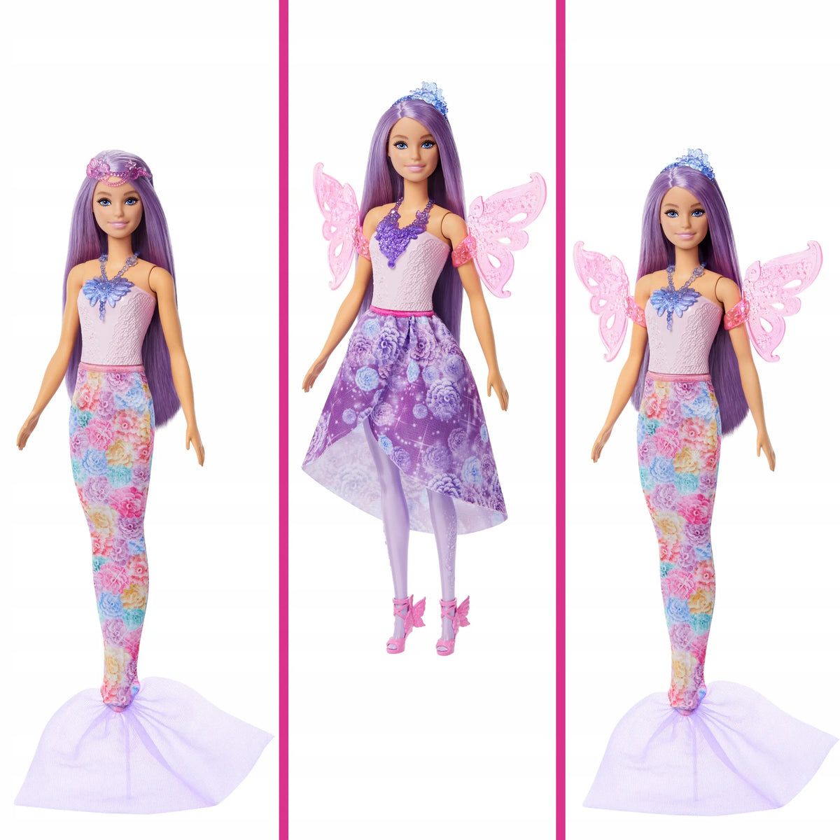 Barbie Dreamtopia lėlės rinkinys 3 viename: fėja, undinė ir princesė su aksesuarais