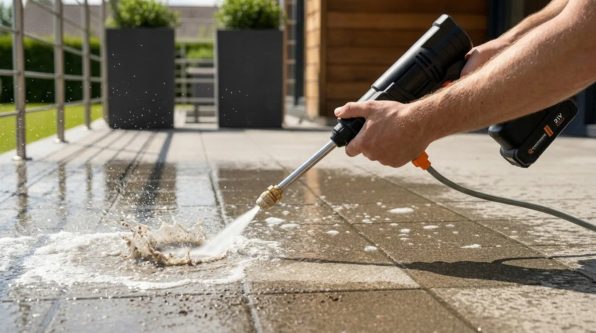 Belaidė aukšto slėgio plovimo mašina Durabuild 21V PRO, 2 akumuliatoriai