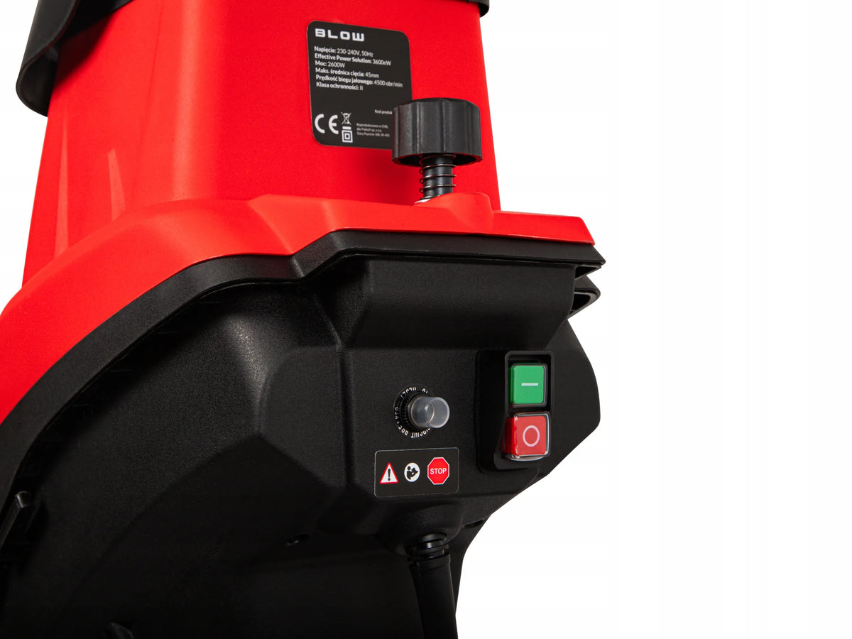 BLOW elektrinis šakų smulkintuvas, 3600 W, iki 45 mm, su 2 × 45 l maišais