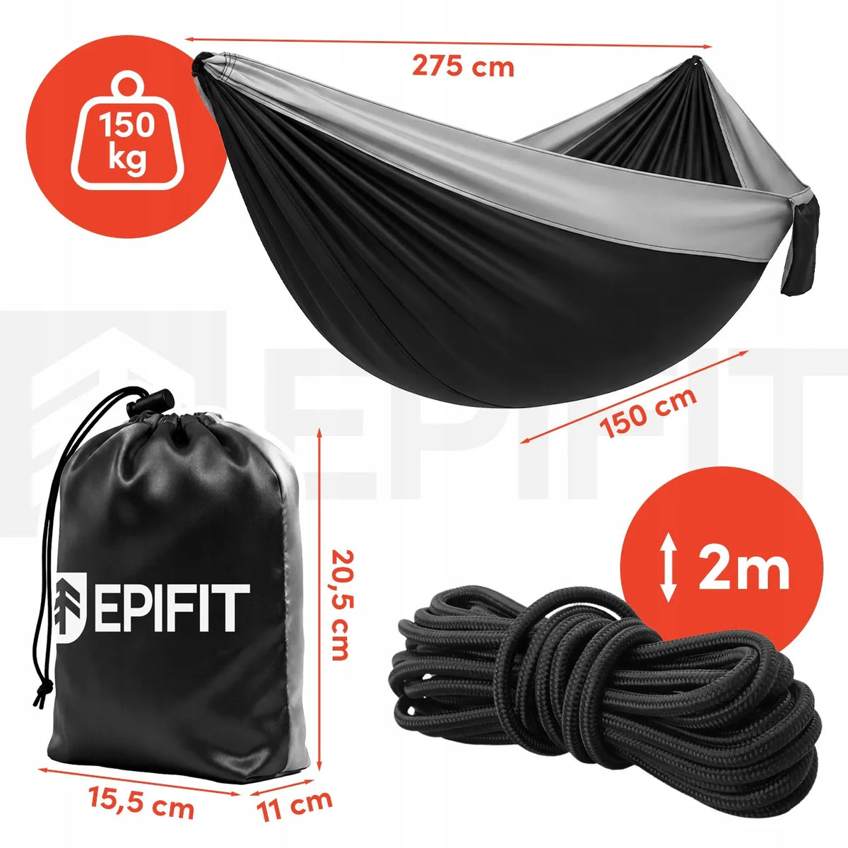 Didelis vienvietis turistinis hamakas 275x150 cm sodo ir kelionių