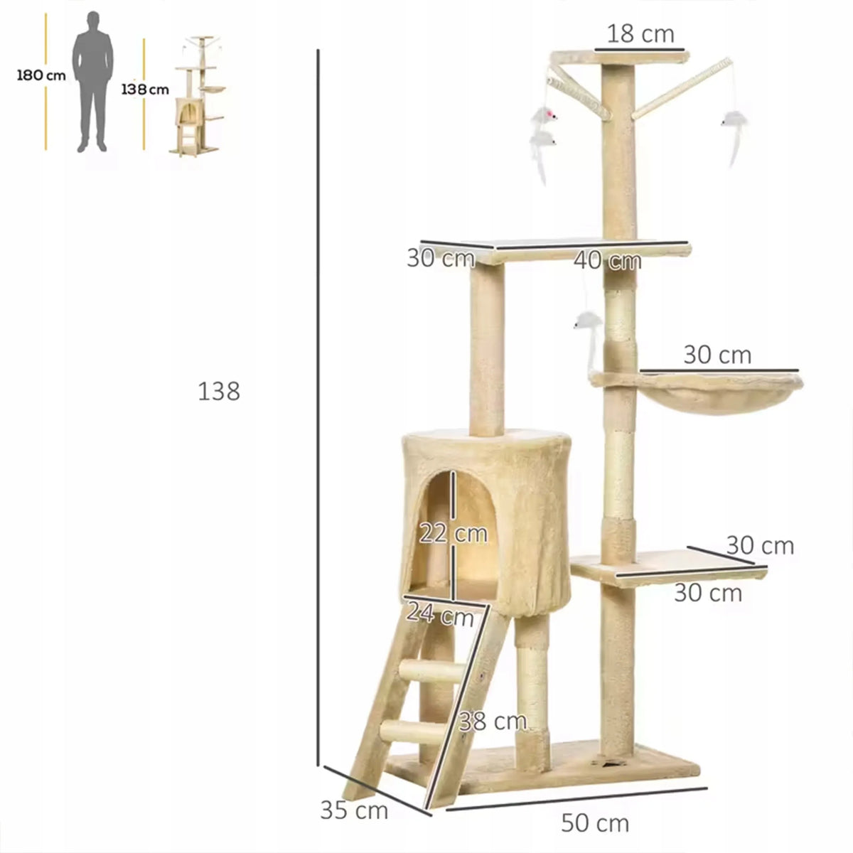 Draskyklė katei 138 cm, tamsiai pilka, WERDANO PETS