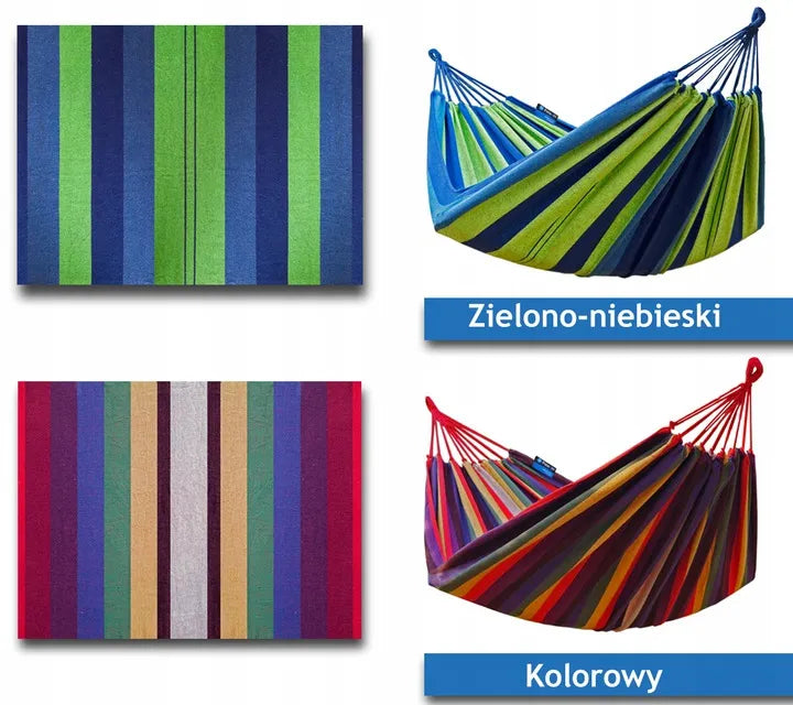 Dvivietis sodo hamakas SINGA 220x160 žalias su virvėmis ir dėklu POTENZA