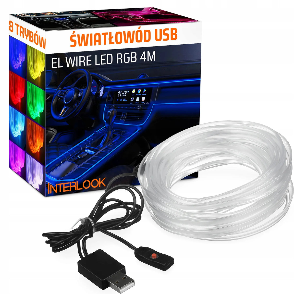 EL Wire LED RGB USB šviesolaidinis automobilio salono apšvietimas, 4 m