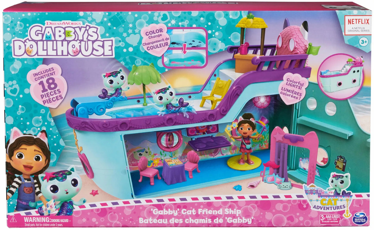 „Gabby’s Dollhouse“ interaktyvus laivas su baseinu, undinėlės katytė ir 2 figūrėlės