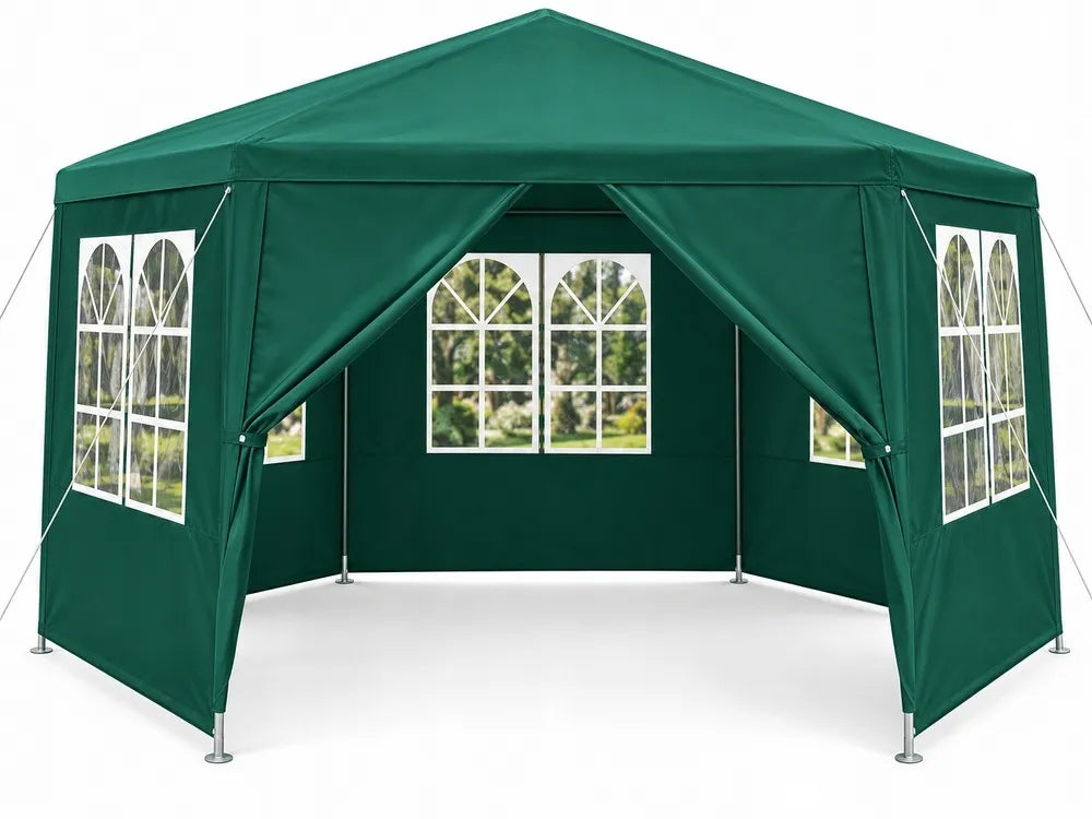 „Holla Garden“ žalias sodo paviljonas-palapinė 4 × 4 m, šešiakampis, su 6 sienelėmis