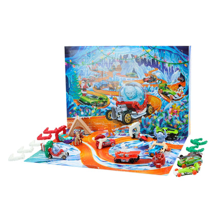 „Hot Wheels“ 2026 m. advento kalendorius, 10 automobilių 1:64 ir aksesuarai