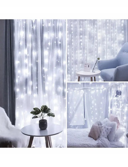 Ilga LED šviesos užuolaida, 300 LED, šaltai balta, kalėdinė dekoracija