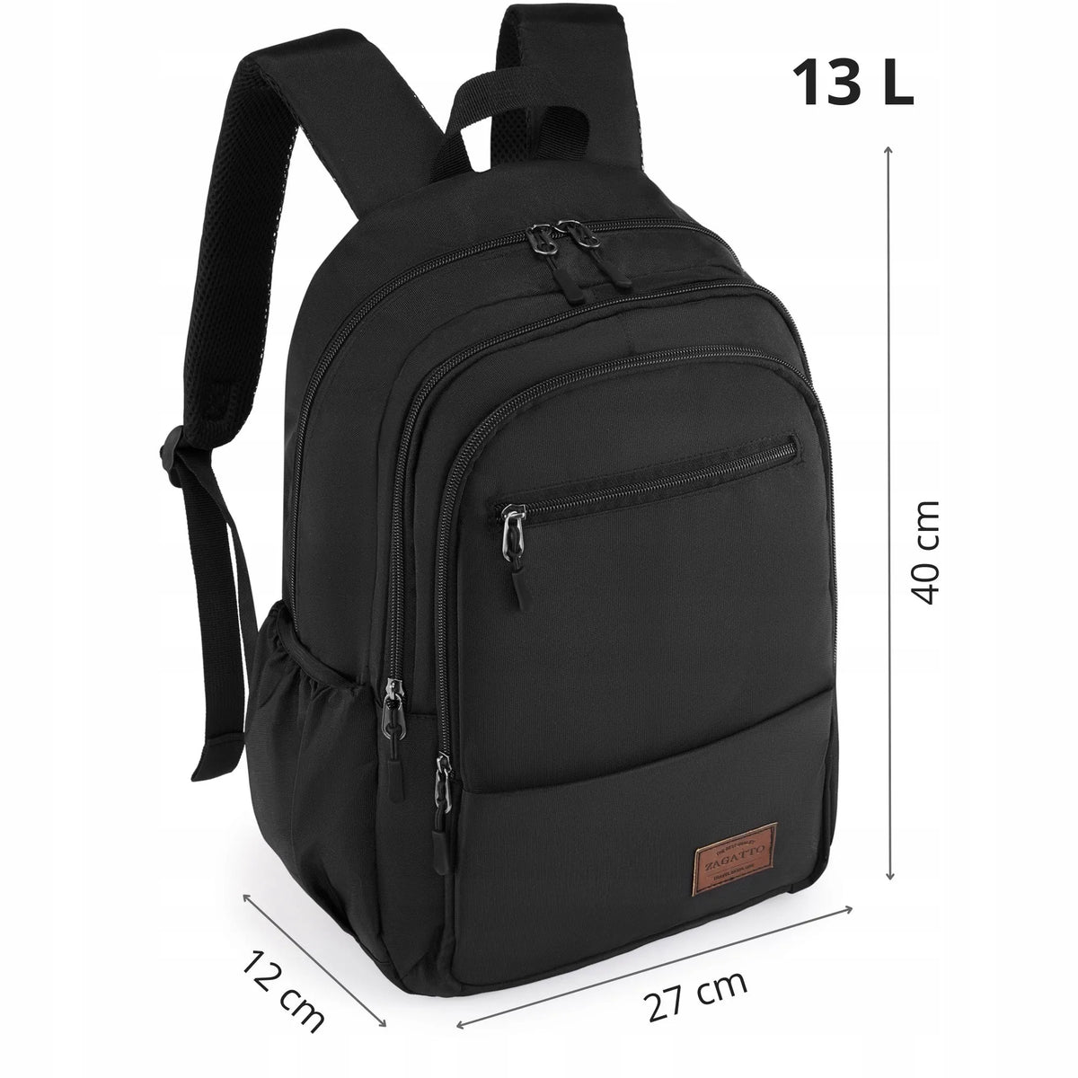 Juoda „Zagatto“ mokyklinė ir kelioninė kuprinė, didelė, tinkama darbui, A4 formatui, ZG945