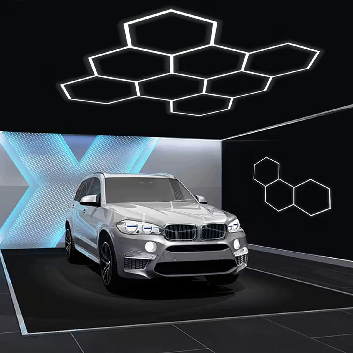LED šešiakampė panelė dirbtuvių ir garažo apšvietimui, 257 × 244 cm, 280 W, 6500 K