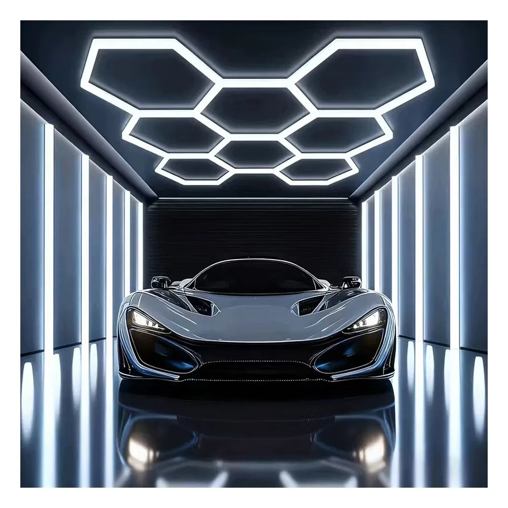 LED šešiakampė panelė dirbtuvių ir garažo apšvietimui, 257 × 244 cm, 280 W, 6500 K