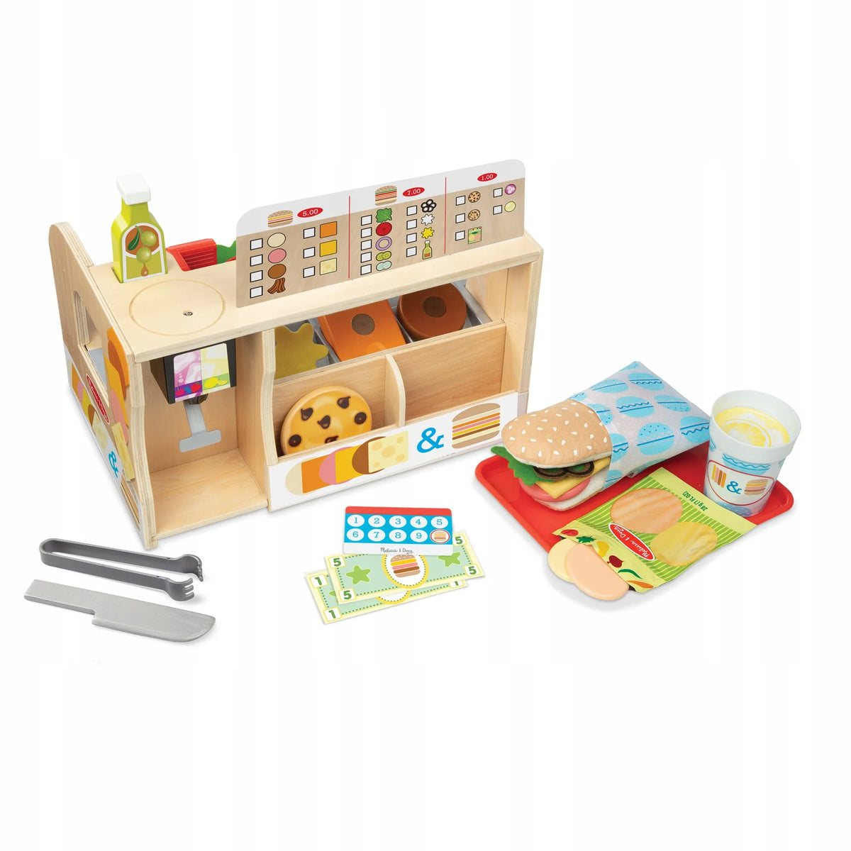 Medinis sumuštinių baras „Melissa & Doug“ – vaikų virtuvės ir restorano žaidimų rinkinys, 56 dalių