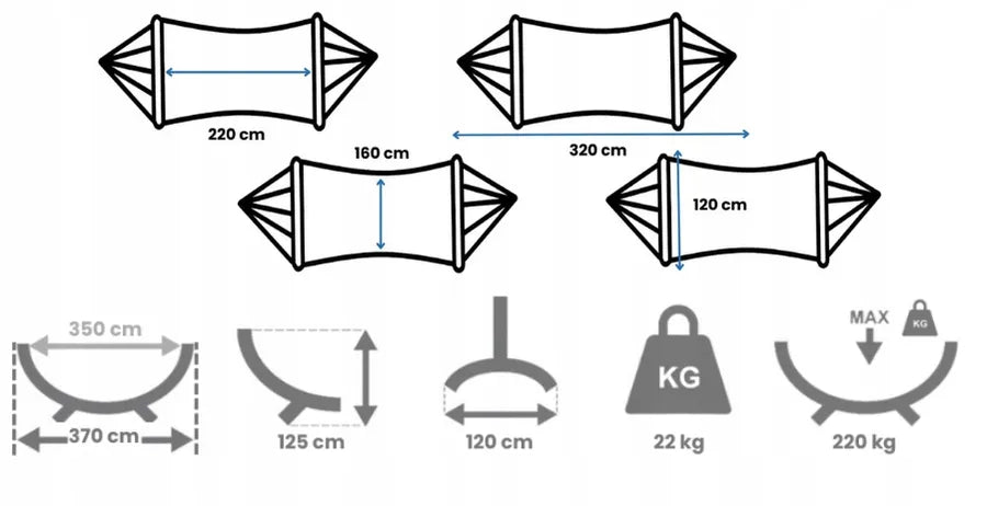 POTENZA Hamakas su stovu Grande cinkuotas plienas 220kg XL