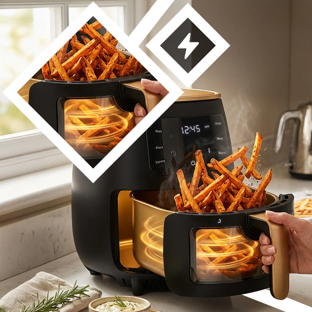 RETOO 2400W 6L gruzdintuvė be riebalų (oro gruzdintuvė)