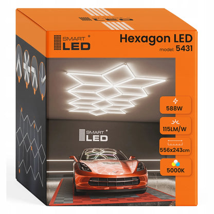 Smartled HEXAGON LED lubinė lempa, 588 W, apšvietimas garažui ir dirbtuvėms, 556 × 243 cm