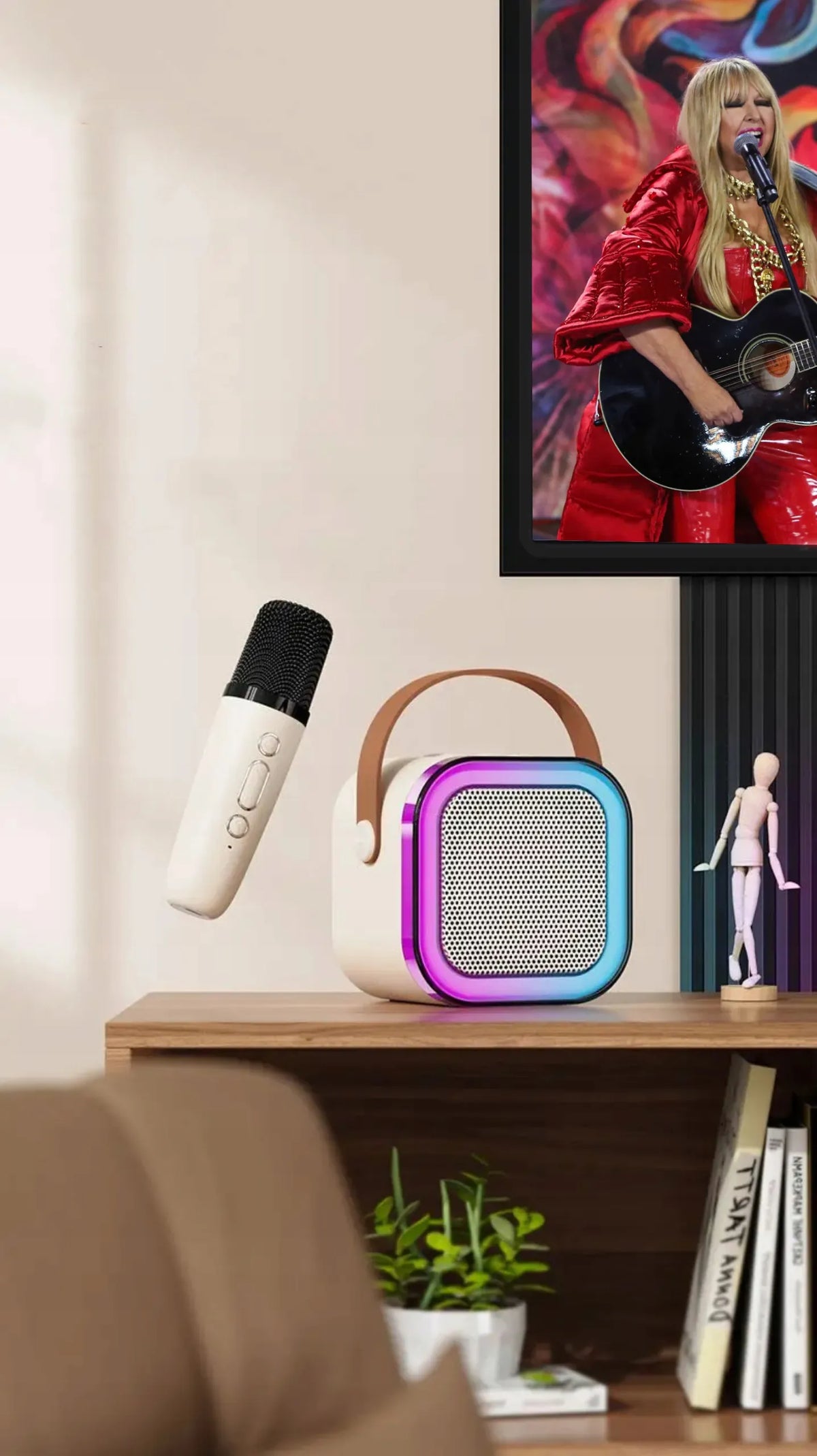 „Xtech“ nešiojamasis „Bluetooth“ RGB karaokės rinkinys su 2 mikrofonais, USB, SD ir 3,5 mm jungtimi